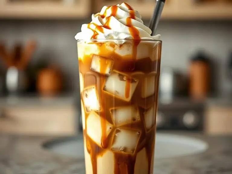 Caramel Iced Coffee Recipe, caramel iced coffee, homemade caramel iced coffee, caramel iced coffee at home